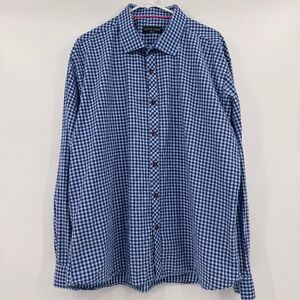 Jared Lang Shirt Men 3XL Blue Check Long Sleeve Button Up Lightweight Cotton